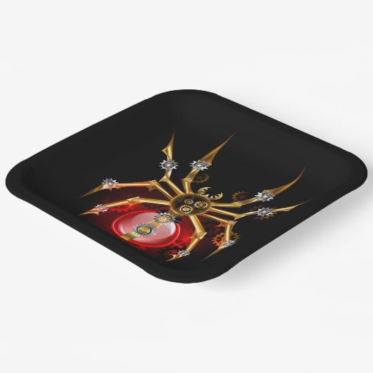 Steampunk spin op zwart papieren bordje (Gebogen)