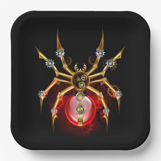 Steampunk spin op zwart papieren bordje (Voorkant)