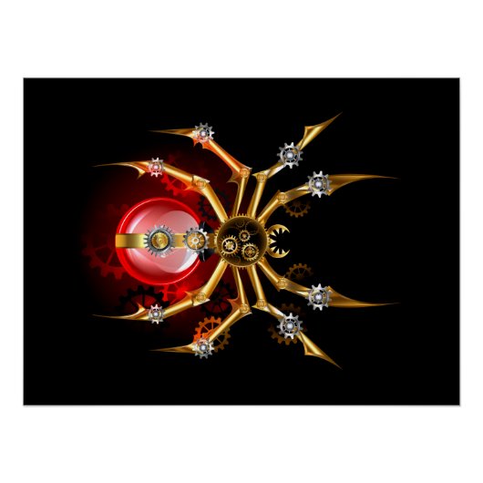 Steampunk spin op zwart perfect poster (Voorkant)