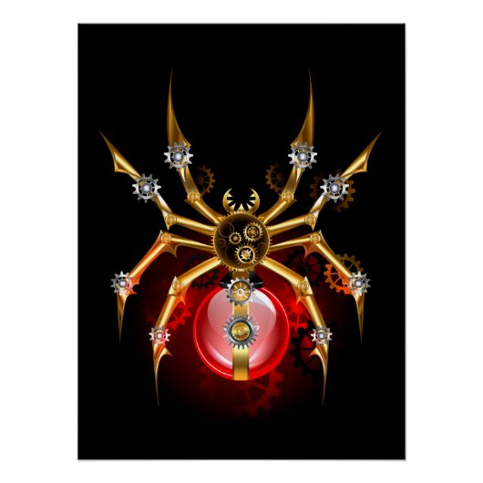 Steampunk spin op zwart perfect poster (Voorkant)