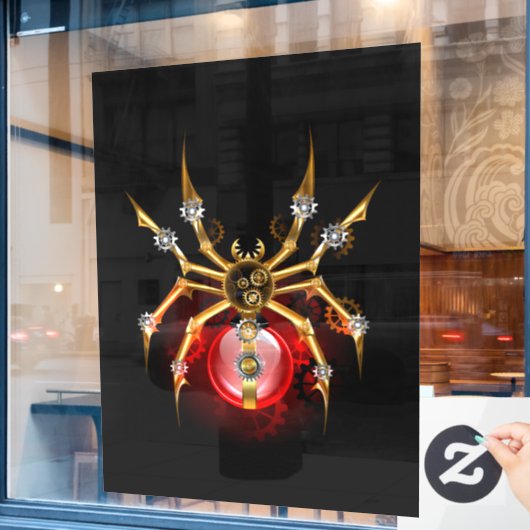 Steampunk spin op zwart raamsticker (Cafe Raam)