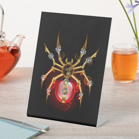 Steampunk spin op zwart reclamebord met voetstuk (Insitu)