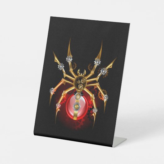 Steampunk spin op zwart reclamebord met voetstuk (Voorkant)