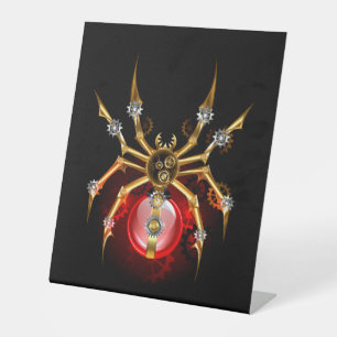 Steampunk spin op zwart reclamebord met voetstuk