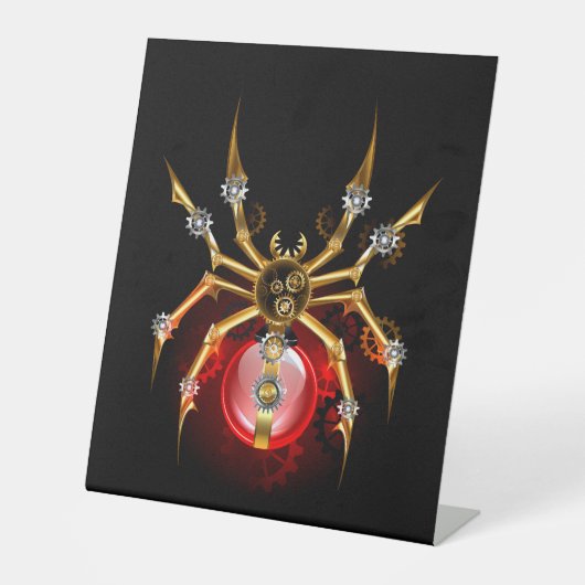 Steampunk spin op zwart reclamebord met voetstuk (Voorkant)