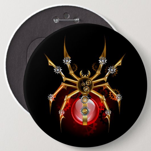 Steampunk spin op zwart ronde button 6,0 cm (Voorkant /achterkant)