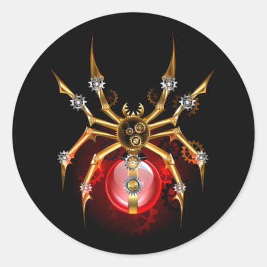 Steampunk spin op zwart ronde sticker (Voorkant)