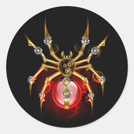 Steampunk spin op zwart ronde sticker (Voorkant)