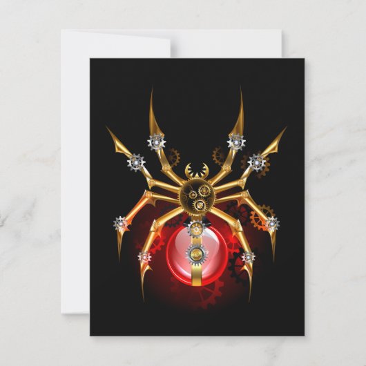 Steampunk spin op zwart RSVP kaartje (Voorkant)