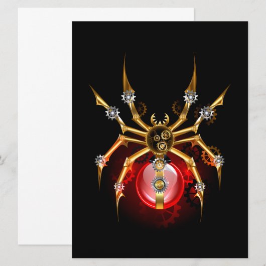 Steampunk spin op zwart save the date (Voorkant / Achterkant)