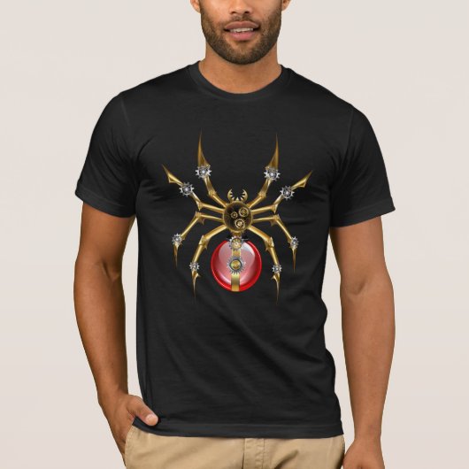 Steampunk spin op zwart t-shirt (Voorkant)