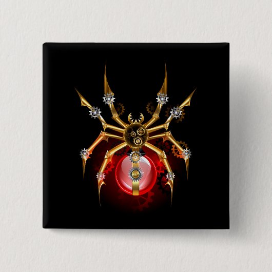 Steampunk spin op zwart vierkante button 5,1 cm (Voorkant)