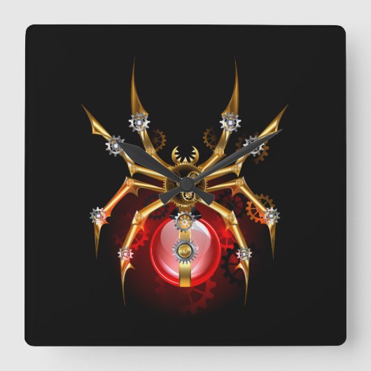 Steampunk spin op zwart vierkante klok (Voorkant)