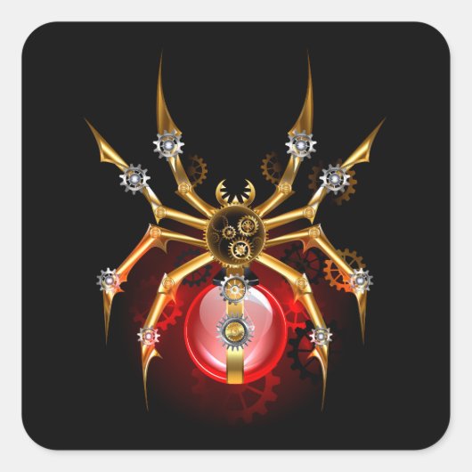 Steampunk spin op zwart vierkante sticker (Voorkant)