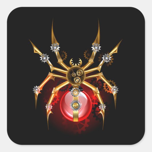 Steampunk spin op zwart vierkante sticker (Voorkant)