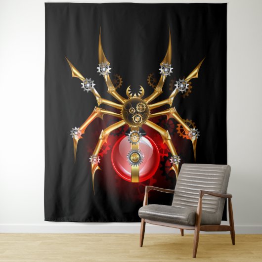 Steampunk spin op zwart wandkleed (In situ)