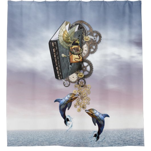 Steampunk-springdolfijnen Douchegordijn (Voorkant)