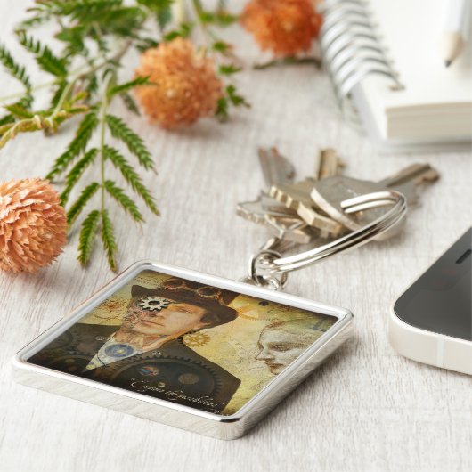 Steampunk Square Sleutelhanger (Zijkant)