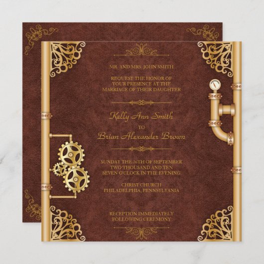 Steampunk Square-uitnodiging Kaart (Voorkant / Achterkant)