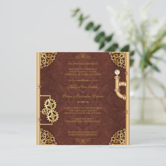 Steampunk Square-uitnodiging Kaart (Staand voorkant)