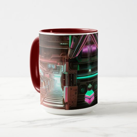 Steampunk Stad Neon Corridor SciFi Mok (Voorkant links)