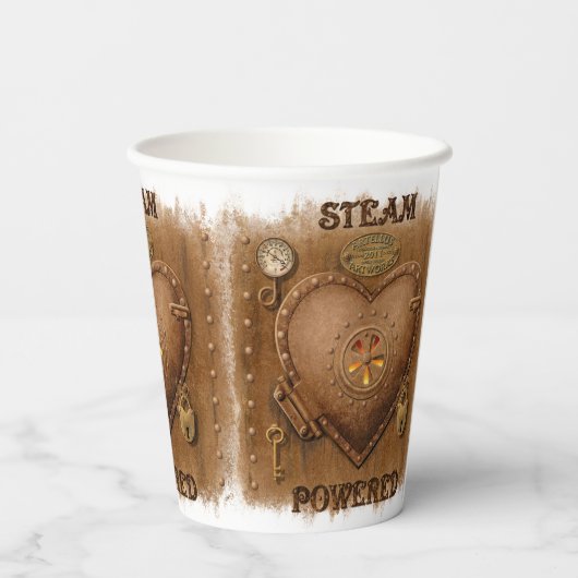 Steampunk Steam Powered Heart Papieren Bekers (Achterkant)