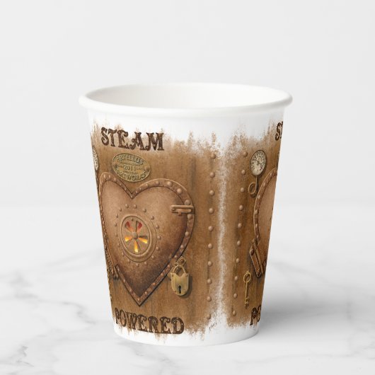 Steampunk Steam Powered Heart Papieren Bekers (Voorkant)