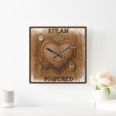 Steampunk Steam Powered Heart Vierkante Klok (Huis)