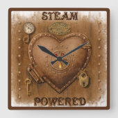Steampunk Steam Powered Heart Vierkante Klok (Voorkant)