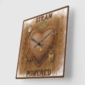 Steampunk Steam Powered Heart Vierkante Klok (Hoek)