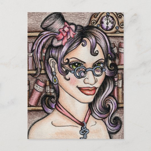 Steampunk Steamface Librarian Briefkaart (Voorkant)