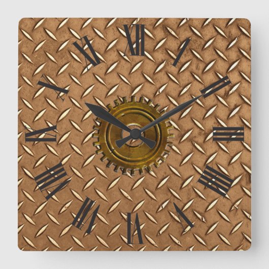Steampunk Steel-plated Metal-look Wall Clock Vierkante Klok (Voorkant)