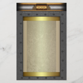 Steampunk steel rivet lijst op goud en messing briefpapier