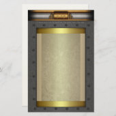 Steampunk steel rivet lijst op goud en messing briefpapier (Voorkant / Achterkant)