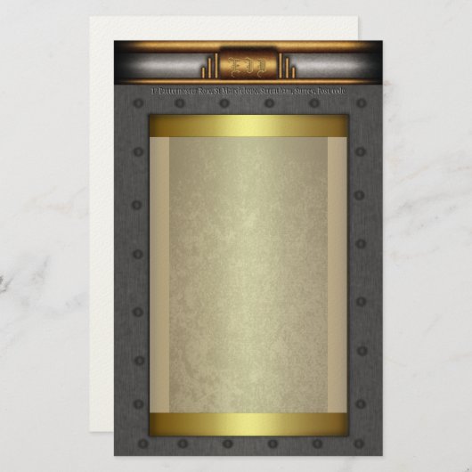 Steampunk steel rivet lijst op goud en messing briefpapier (Voorkant / Achterkant)