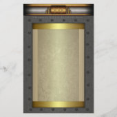 Steampunk steel rivet lijst op goud en messing briefpapier (Voorkant)