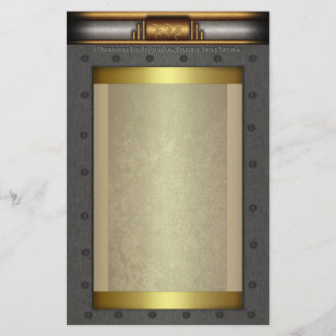 Steampunk steel rivet lijst op goud en messing briefpapier