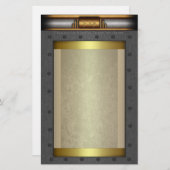 Steampunk steel rivet lijst op goud en messing briefpapier (Voorkant / Achterkant)