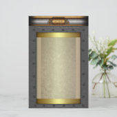 Steampunk steel rivet lijst op goud en messing briefpapier (Staand voorkant)