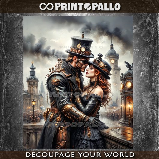 Steampunk stel dat zoent in het Victoriaanse Londe Tissuepapier