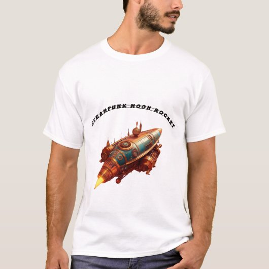 Steampunk stijl Retro Moon Rocket T-shirt (Voorkant)