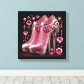 Steampunk Stijl Roze Stiletto Hoge Hakken Canvas Afdruk (Insitu (Houten vloer))