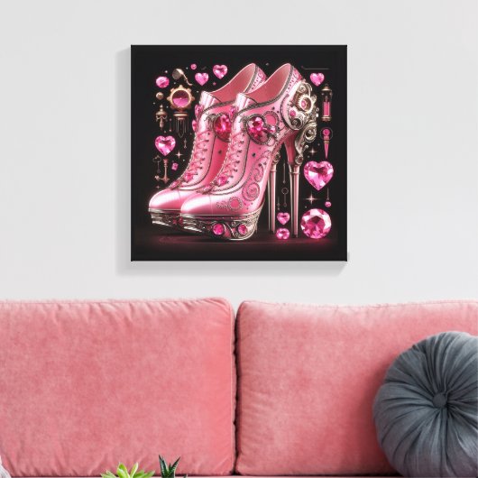 Steampunk Stijl Roze Stiletto Hoge Hakken Canvas Afdruk (Insitu (Woonkamer))