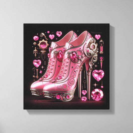 Steampunk Stijl Roze Stiletto Hoge Hakken Canvas Afdruk (Voorkant)
