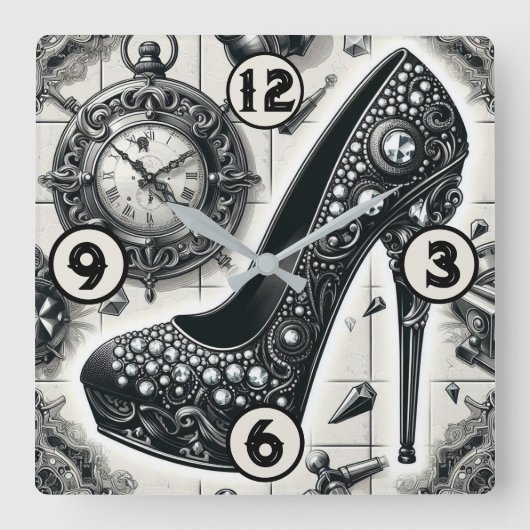 Steampunk Stijl Stiletto Vierkante Klok (Voorkant)