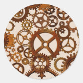 Steampunk stijl tandwielen ronde sticker (Voorkant)