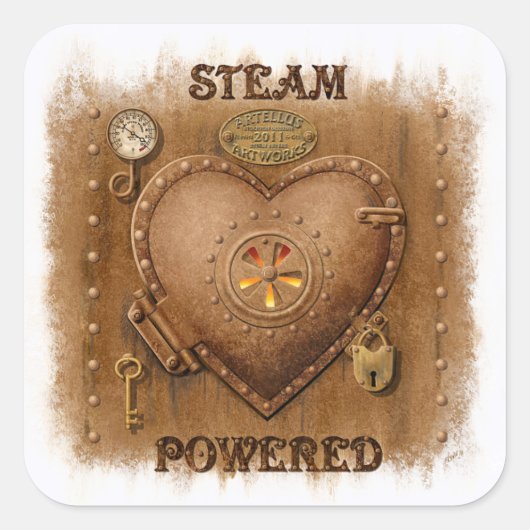 Steampunk Stoom Aangedreven Hart Sticker (Voorkant)