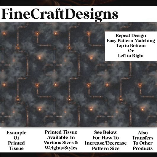 Steampunk Stoom & Pijpen Donker Patroon BN6 Decoup Tissuepapier