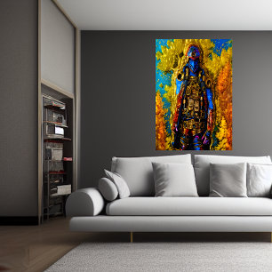 Steampunk-strijder in pantsering AI Art Poster