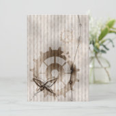 Steampunk Striped Damask Gears Wedding Invitation Kaart (Staand voorkant)